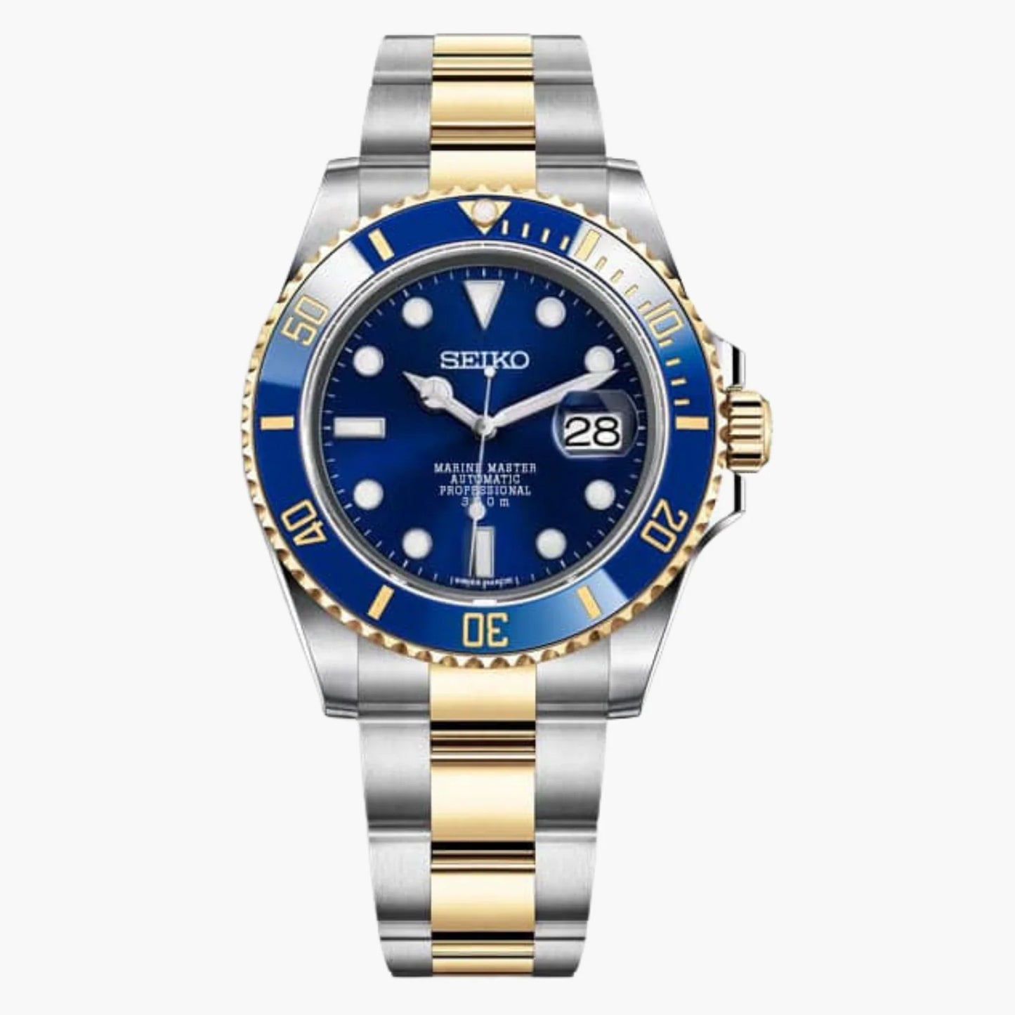 Seiko "mod" Submariner  ‘Two Tone’ Yellow Gold and Stainless Steel ‘Bluesy’ with Blue Dial